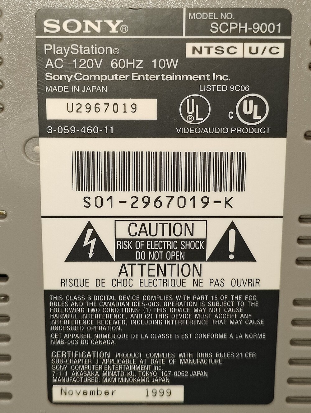 Vintage PlayStation Model SCPH-9001: Last Production Run Of Original PlayStation - Picture 13 of 13
